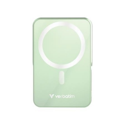 Power bank, mágneses (vezeték nélküli), 10.000mAh, VERBATIM "Charge n Go", zöld